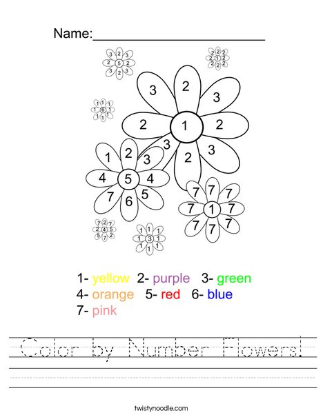 Color by Number Flowers Worksheet - Twisty Noodle