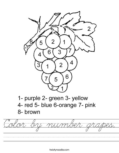 Color by Number Grapes Worksheet