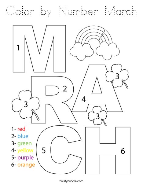 Color by Number March Coloring Page