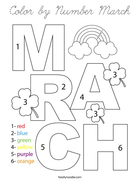 Color by Number March Coloring Page