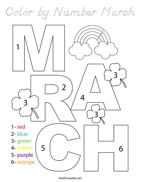 Color by Number March Coloring Page