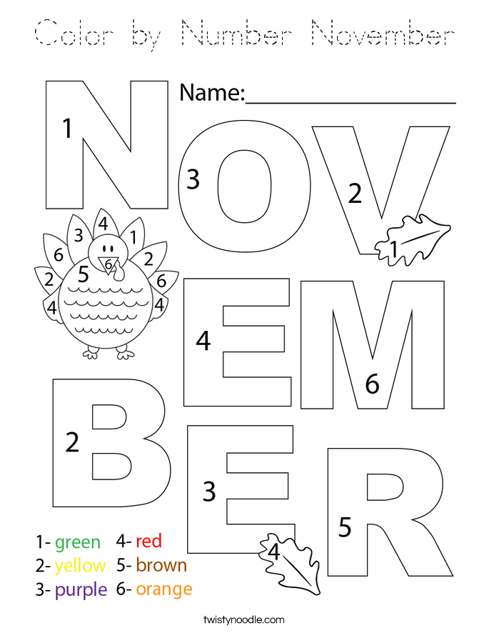 Color by Number November Coloring Page