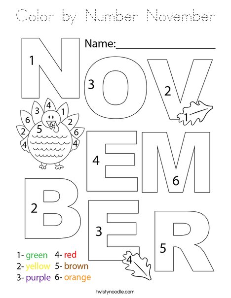 Color by Number November Coloring Page