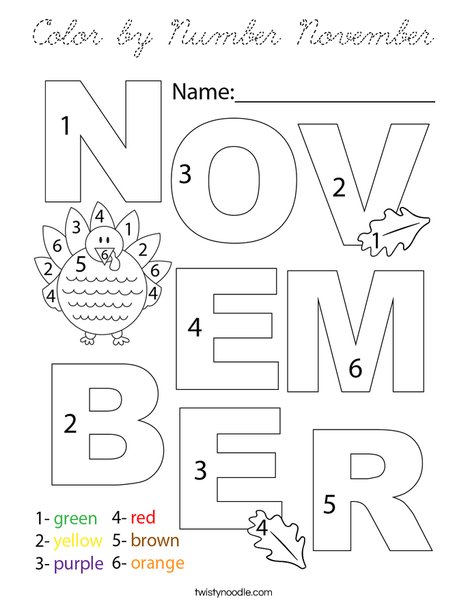 Color by Number November Coloring Page