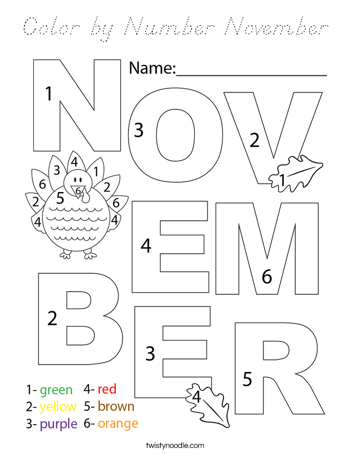 Color by Number November Coloring Page