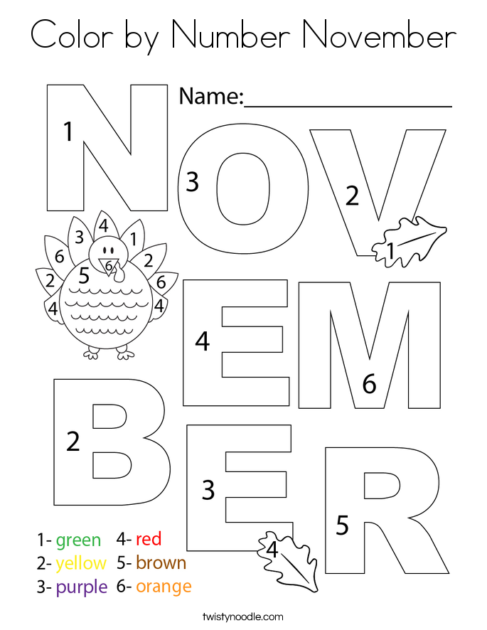 Color by Number November Coloring Page
