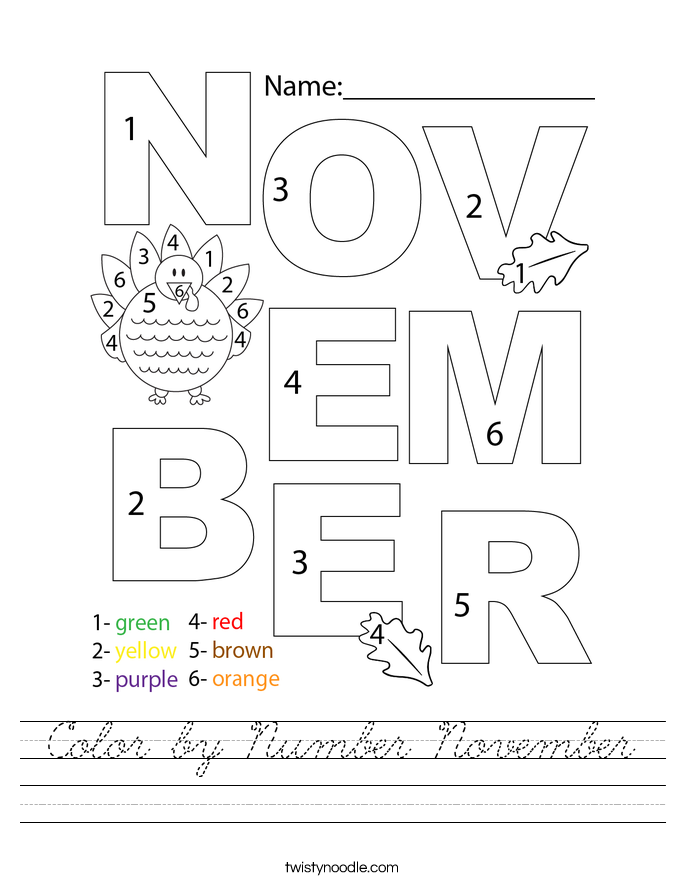 Color by Number November Worksheet