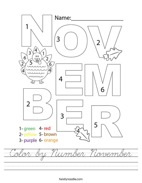Color by Number November Worksheet