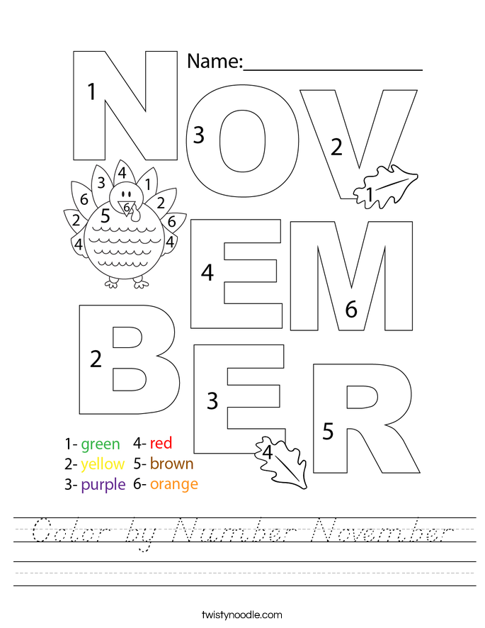 Color by Number November Worksheet