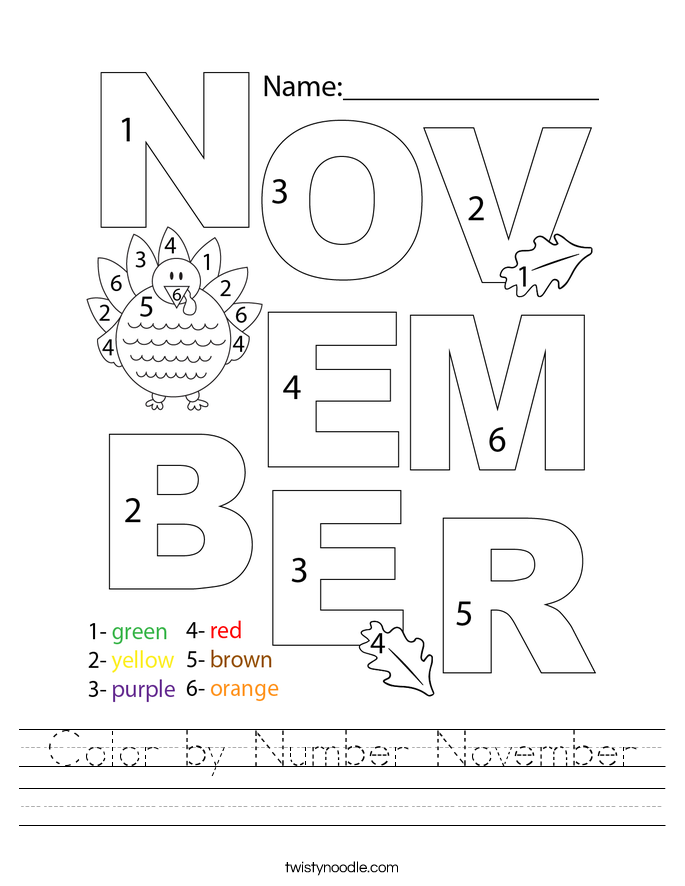 Color by Number November Worksheet