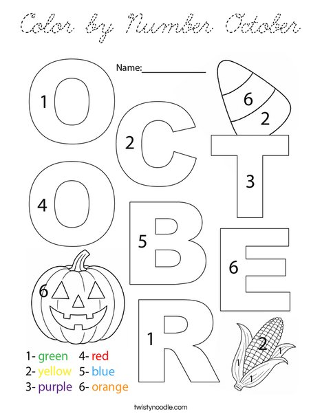 Color by Number October Coloring Page