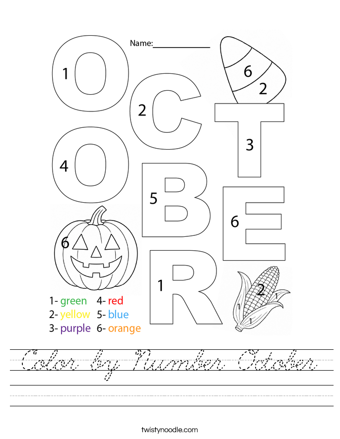 Color by Number October Worksheet