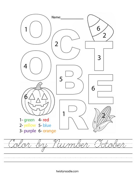 Color by Number October Worksheet