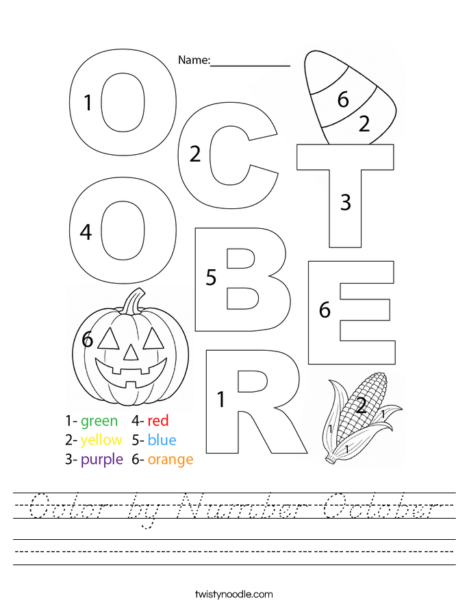 Color by Number October Worksheet