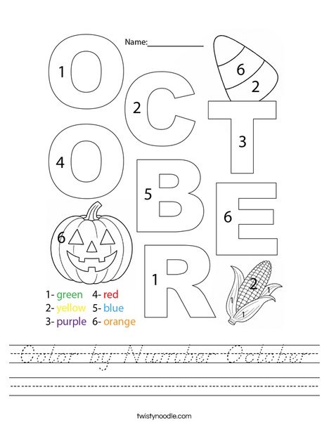 Color by Number October Worksheet