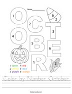 Color by Number October Handwriting Sheet