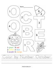 Color by Number October Handwriting Sheet