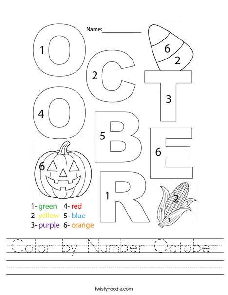 Color by Number October Worksheet