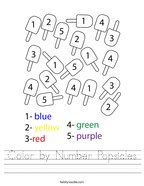 Color by Number Popsicles Handwriting Sheet