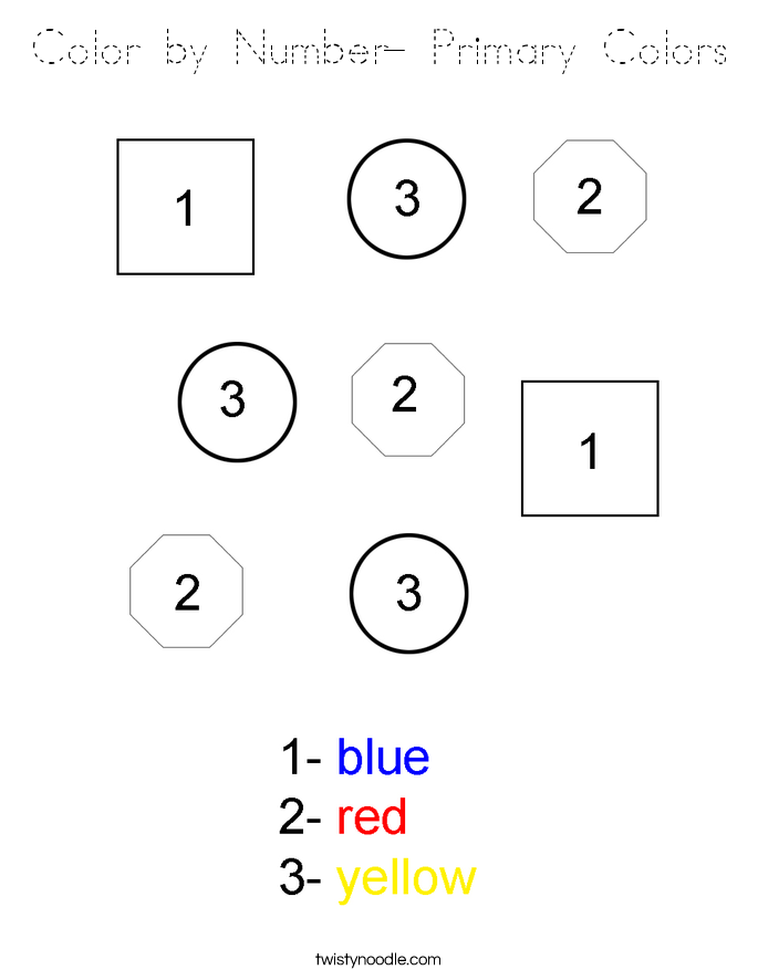 Color by Number- Primary Colors Coloring Page