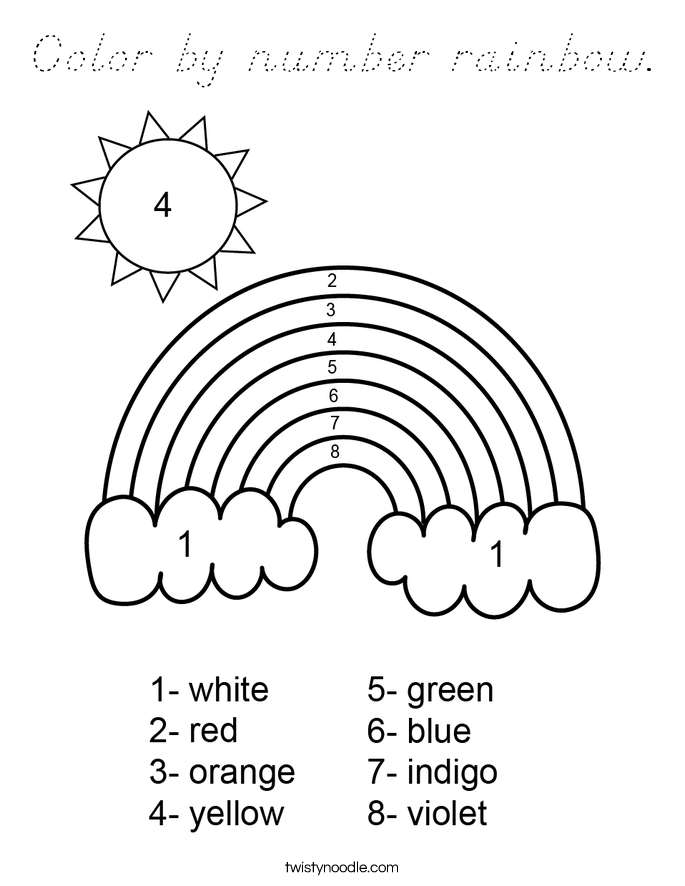 Color by number rainbow Coloring Page - D'Nealian - Twisty Noodle