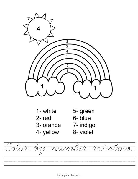 Color by number rainbow. Worksheet