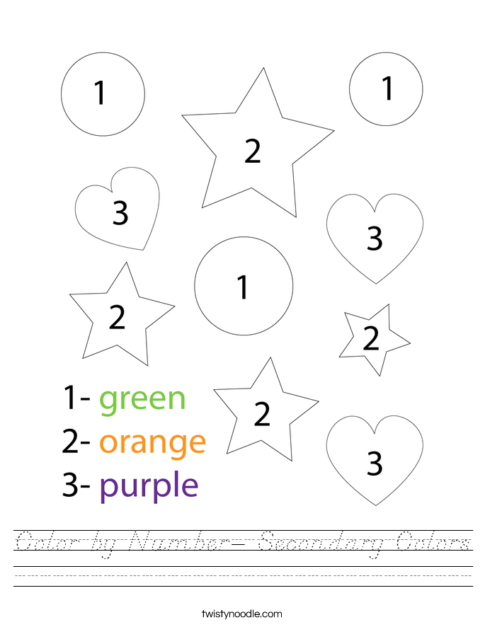 Color by Number- Secondary Colors Worksheet