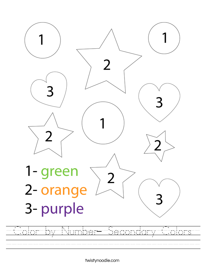 Color by Number- Secondary Colors Worksheet