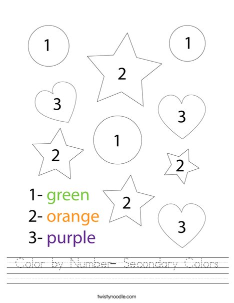 Color by Number- Secondary Colors Worksheet