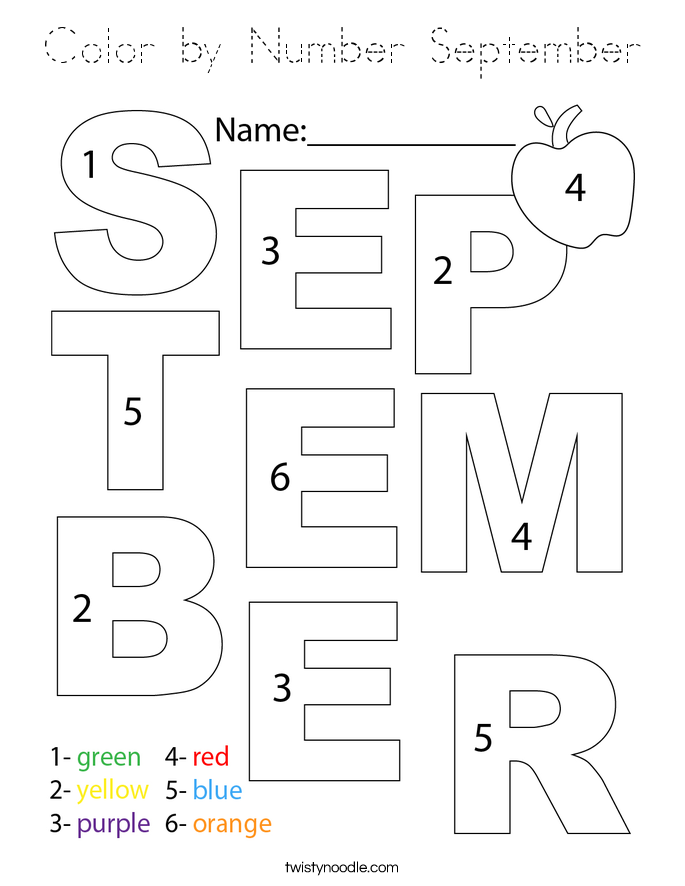 Color by Number September Coloring Page