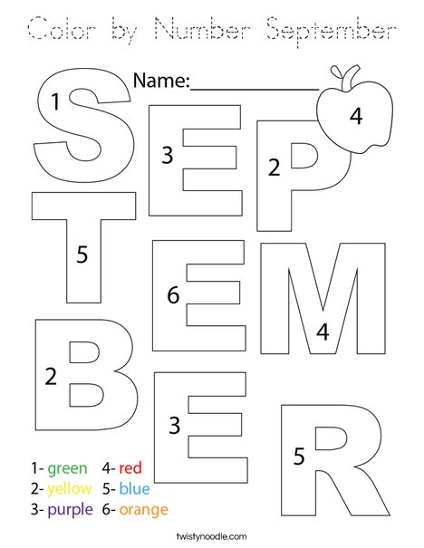 Color by Number September Coloring Page