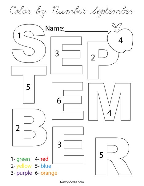 Color by Number September Coloring Page
