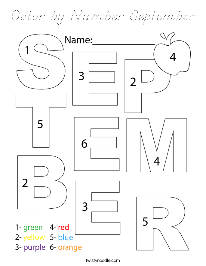 Color by Number September Coloring Page