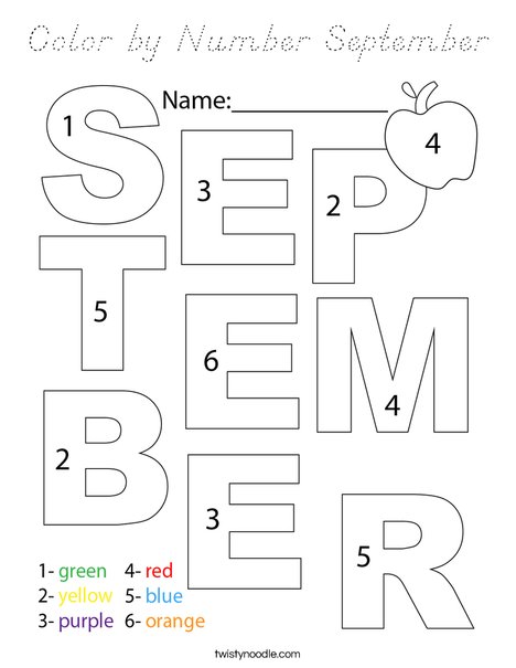 Color by Number September Coloring Page