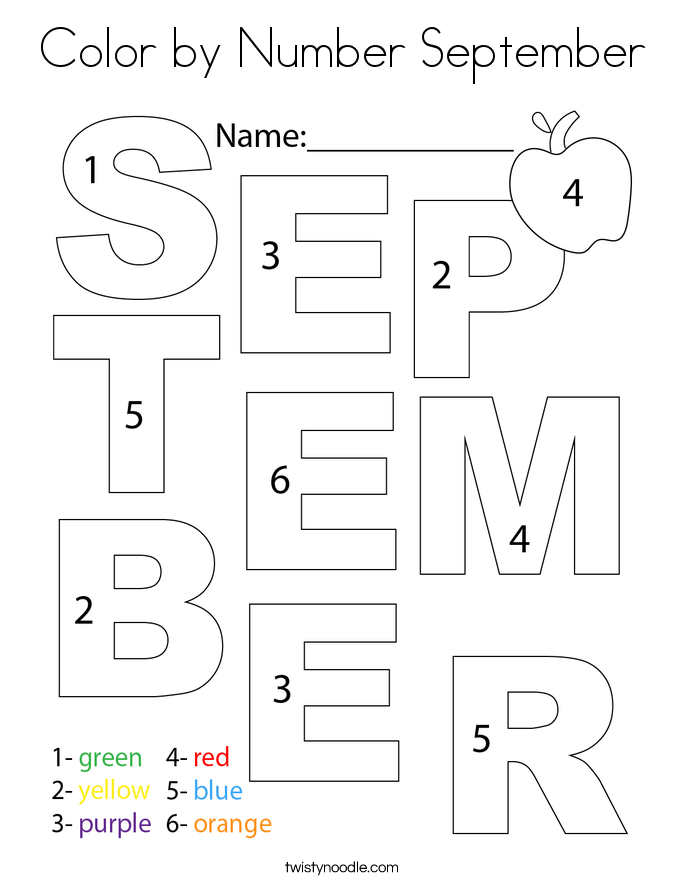 Color by Number September Coloring Page