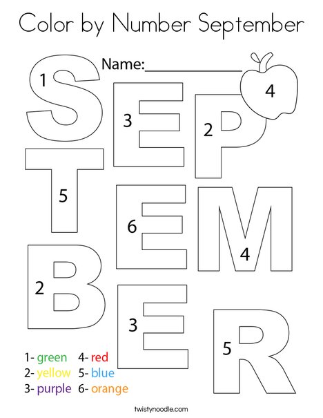 Color by Number September Coloring Page