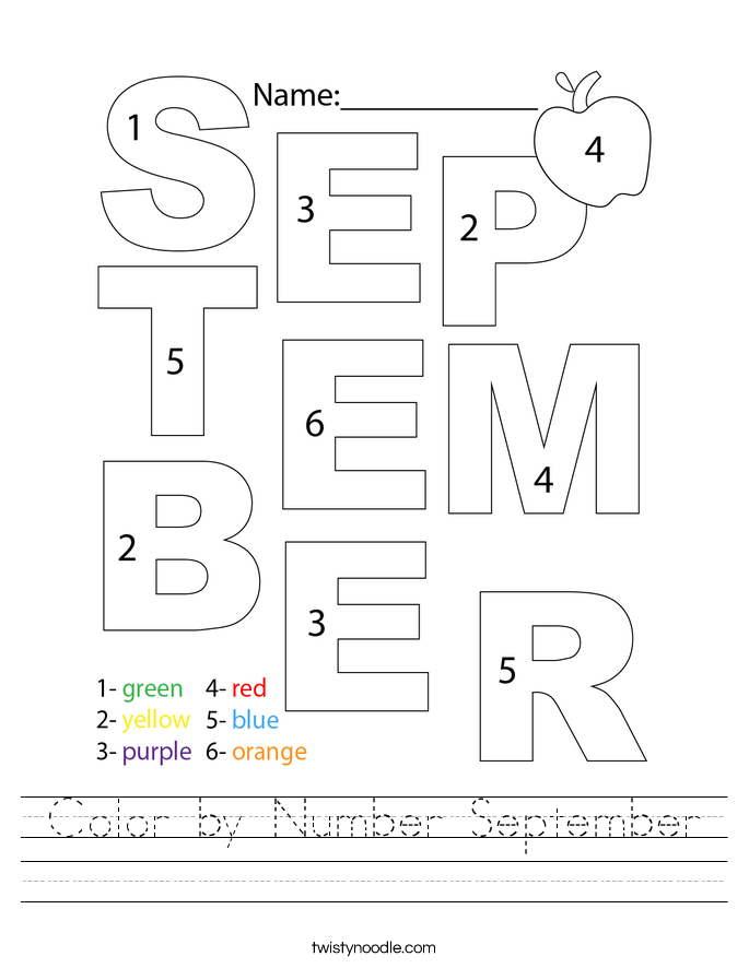 Color by Number September Worksheet