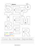 Color by Number September Worksheet