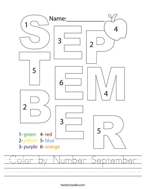 Color by Number September Worksheet