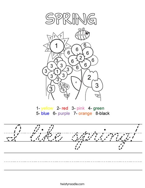Color by Number Spring Worksheet