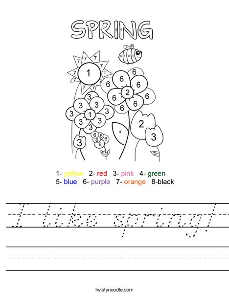 Color by Number Spring Worksheet
