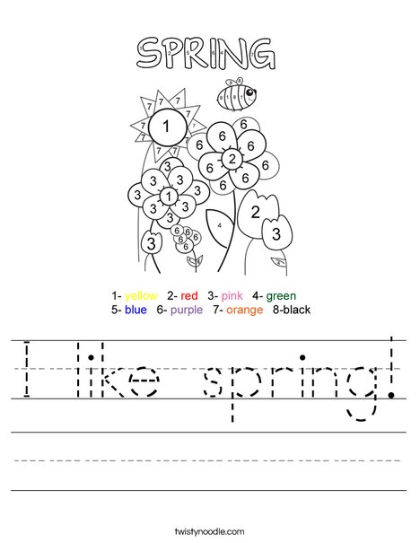 Color by Number Spring Worksheet