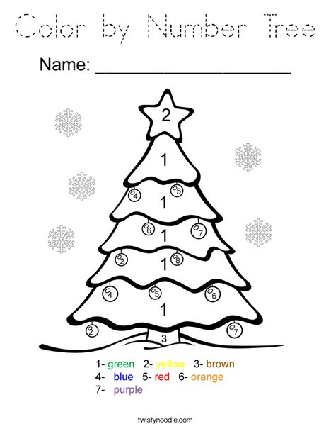 Color by Number Tree Coloring Page