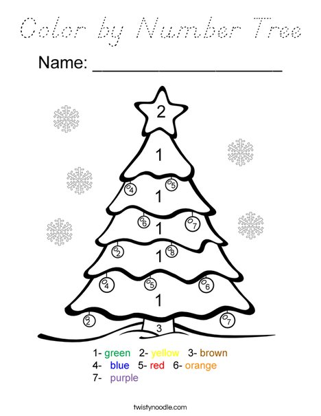 Color by Number Tree Coloring Page