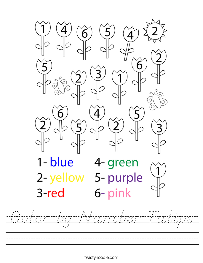 Color by Number Tulips Worksheet