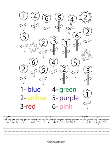 Color by Number Tulips Worksheet