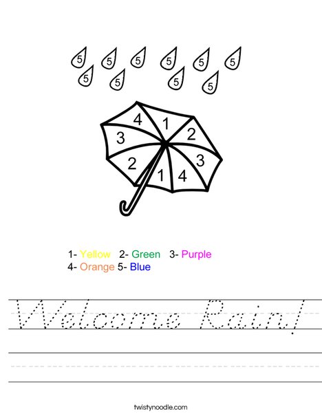 Color by Number Umbrella Worksheet