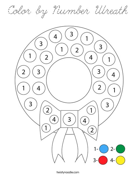 Color by Number Wreath Coloring Page