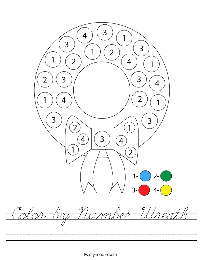 Color by Number Wreath Worksheet