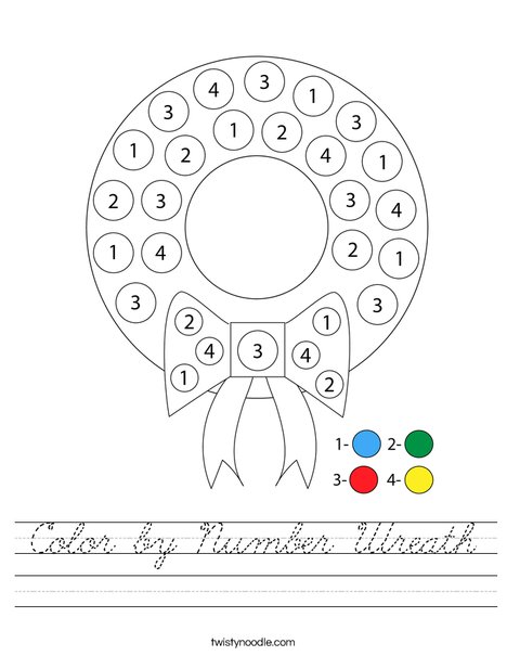 Color by Number Wreath Worksheet